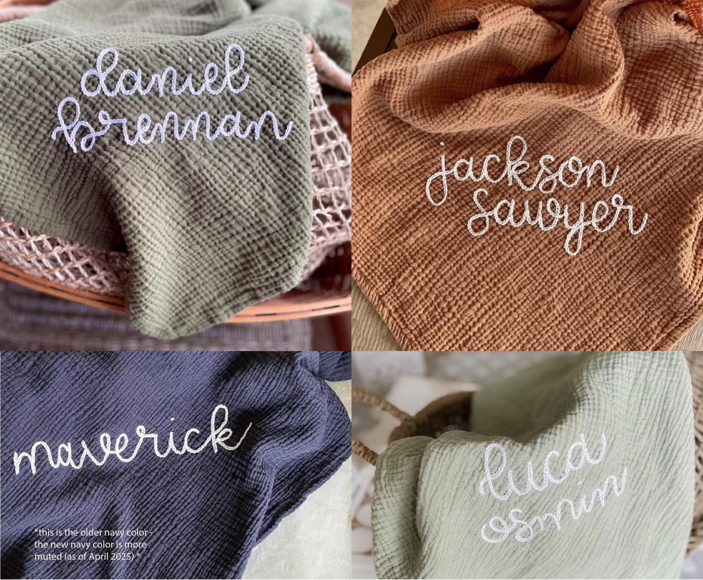 Personalized Hand Embroidered Baby Swaddle Blanket - Cotton Muslin