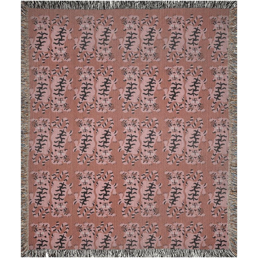 Pink Groovy Tiger Pattern Woven Cotton Throw Blankets