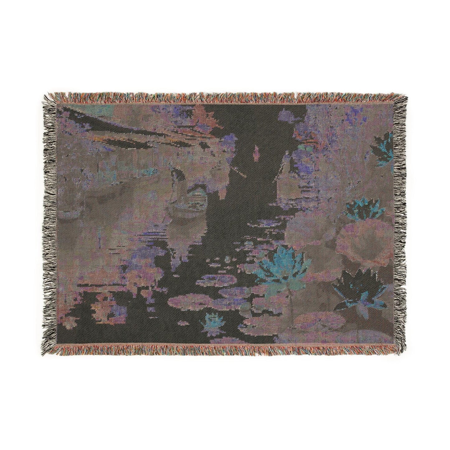 Lotus River Woven Blanket, Tranquil Water Scene Tapestry Throw