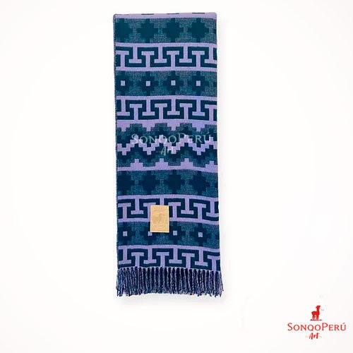 Handmade Alpaca Throw Blanket: Light Grey & Blue Luxury Wool