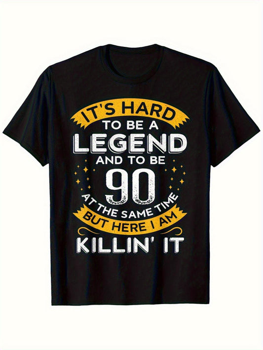 Mens Retro Graphic T-Shirt - 180G 100% Unisex Loose Fit Tee | Bold "It'S Hard To Be A Legend" Print & Star Design, Machine Washable, Casual Top For Men & Women, Suitable For All Seasons, Black, Vintage Style, Durable Construction, Trend Followers