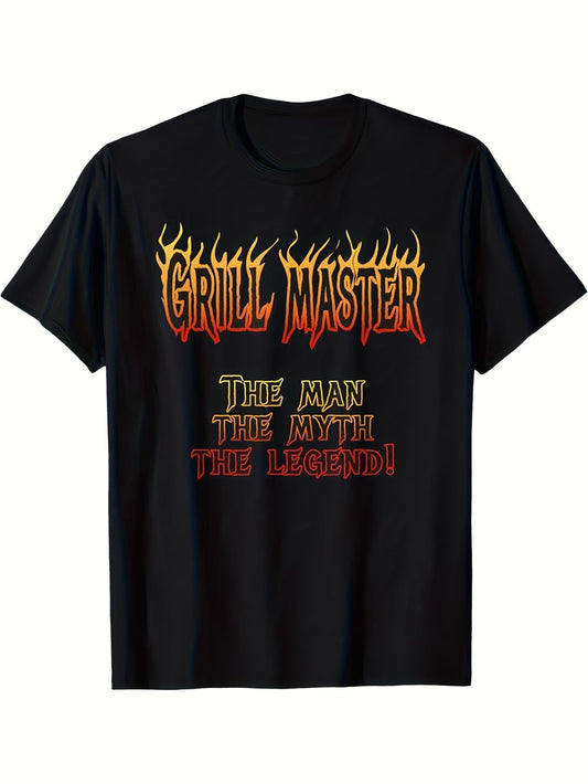 Men'S Black Grill Master Graphic T-Shirt - BBQ Design with "The for The Myth The " Slogan, Loose-Fit Short Sleeve Casual Tee for Grilling & Outdoor Events, 100% Breathable Fabric, All-Season Comfort, Sizes S-XXL (Ideal Gift for Grill Enthusiasts)