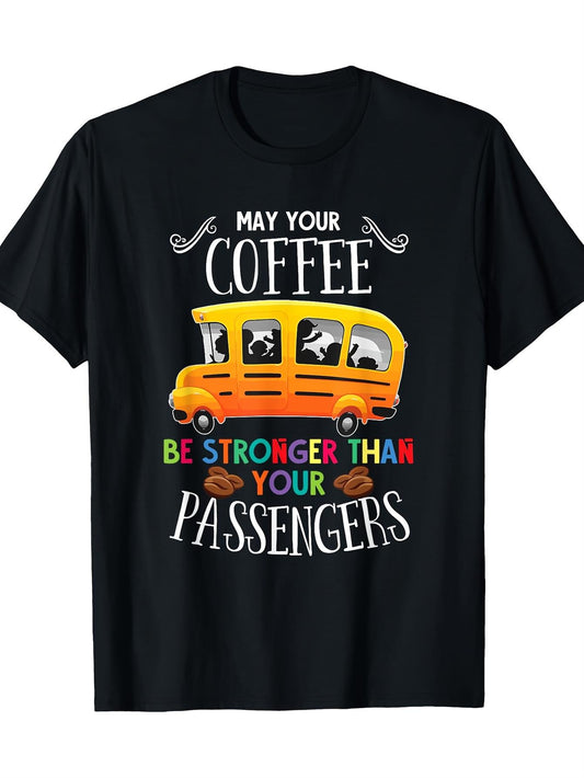 Funny School Bus Driver T-Shirt Gift for Bus Drivers - 100% Cotton Comfortable Casual Short Sleeve Tee with School Bus & Coffee Cup Design, Round Neck for &, Year-Round Apparel
