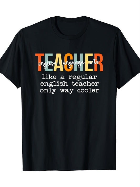Casual Short-Sleeve T-Shirt for Female ELA Teachers, Featuring a Round Neck, Made of 100%, Black with Vibrant Lettering, Regular Fit, And Machine Washable