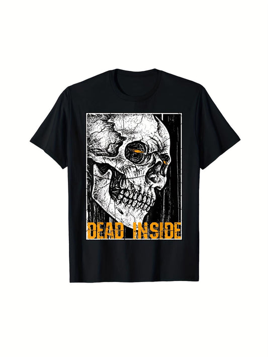 Mens Casual Sports 100 Pure Breathable T-Shirt 180G Halloween Day of The Dead Theme Humorous Pattern Printed Top Fashionable Versatile Top Mens T-Shirt Short Sleeved Casual Short Sleeved T-Shirt Short Sleeved Printed T-Shirt