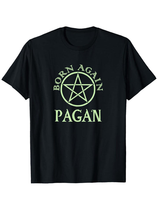 Local Warehouse Mens Born Again Pagan Pentagram Graphic T-Shirt - 100% 180gsm Vintage Loose Fit Short Sleeve, Medium Stretch Opaque Fabric, Machine Washable Casual Thanksgiving & Casual Attire Black, Vintage T Shirts, Comfortable Clothing