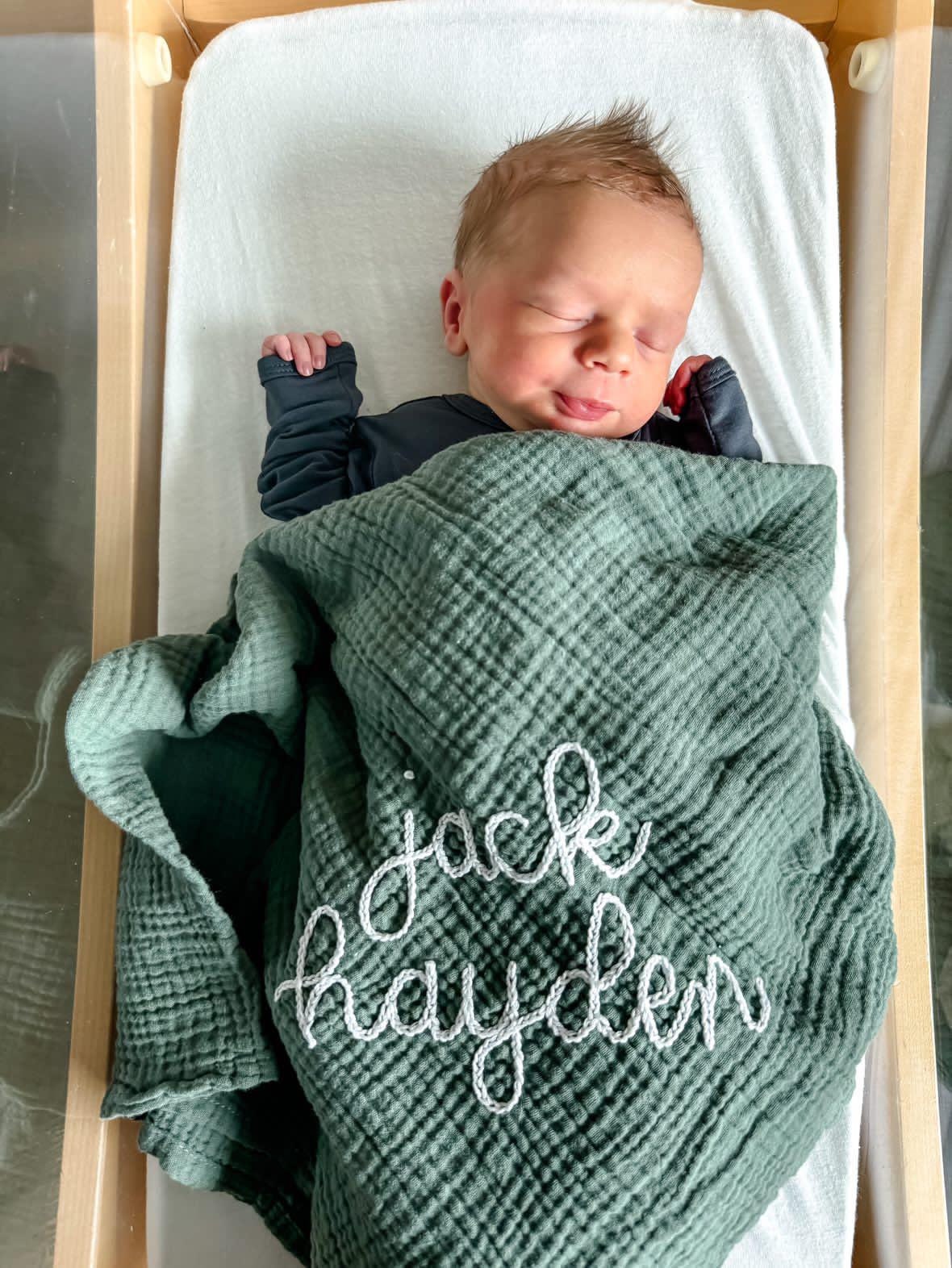 Personalized Hand Embroidered Baby Swaddle Blanket - Cotton Muslin