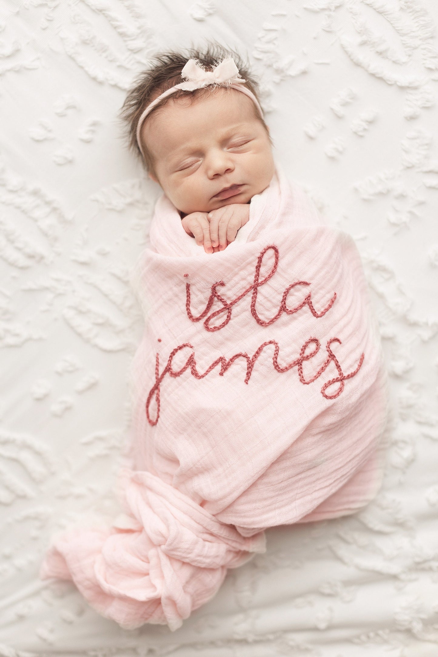 Personalized Hand Embroidered Baby Swaddle Blanket - Cotton Muslin
