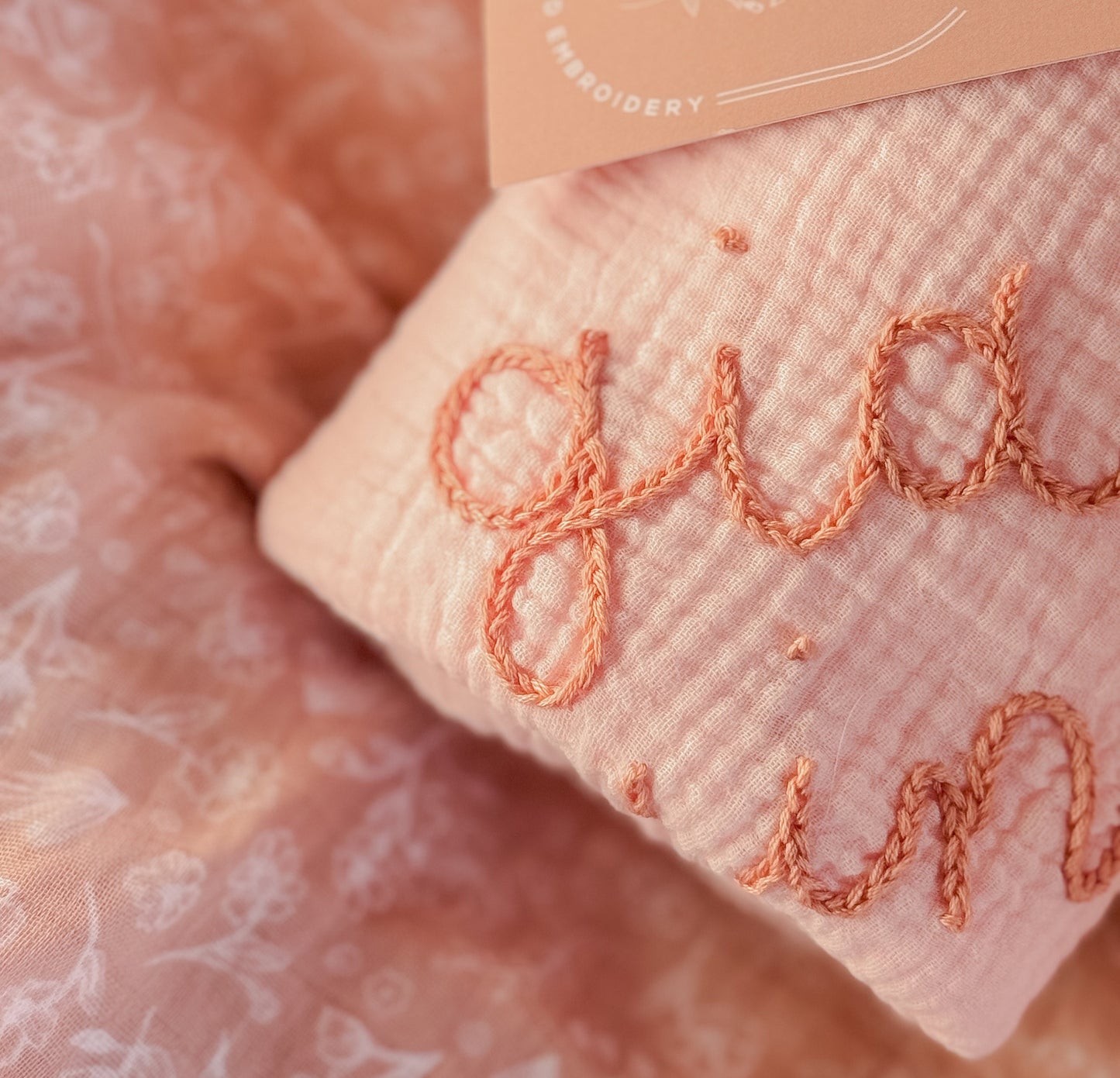 Personalized Hand Embroidered Baby Swaddle Blanket - Cotton Muslin
