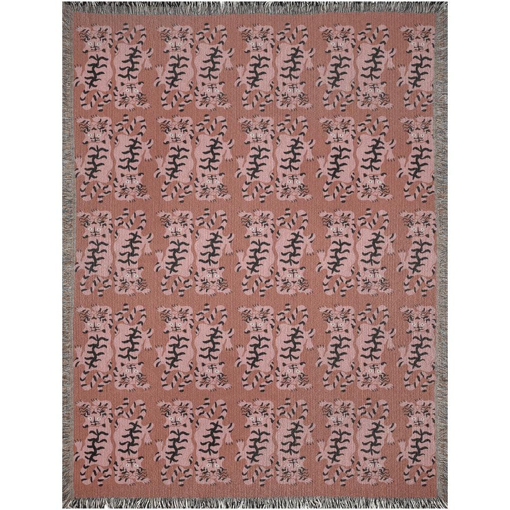 Pink Groovy Tiger Pattern Woven Cotton Throw Blankets