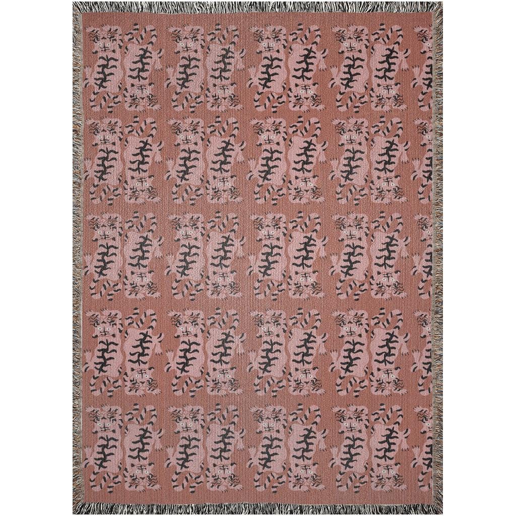 Pink Groovy Tiger Pattern Woven Cotton Throw Blankets