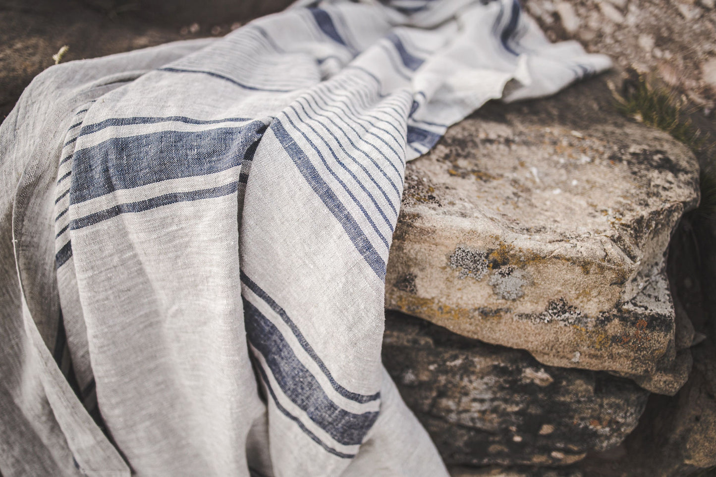 Linen beach towel, French style linen blanket, Summer blanket, Linen beach towel, Natural linen picnic blanket, Striped linen blanket.