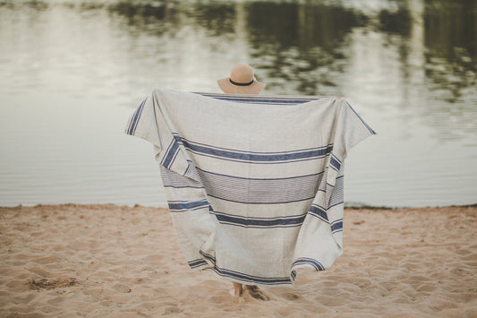 Linen beach towel, French style linen blanket, Summer blanket, Linen beach towel, Natural linen picnic blanket, Striped linen blanket.
