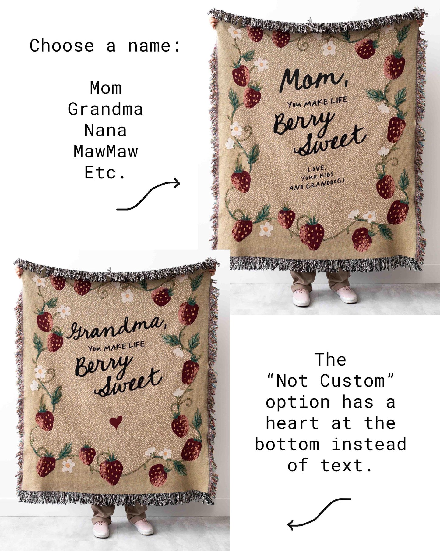 Grandma & Mom Gift Blanket: Mothers Day Present from Kids, Nana MawMaw MeMaw, Cute Woven Throw, Unique Birthday Personalize Grandparent