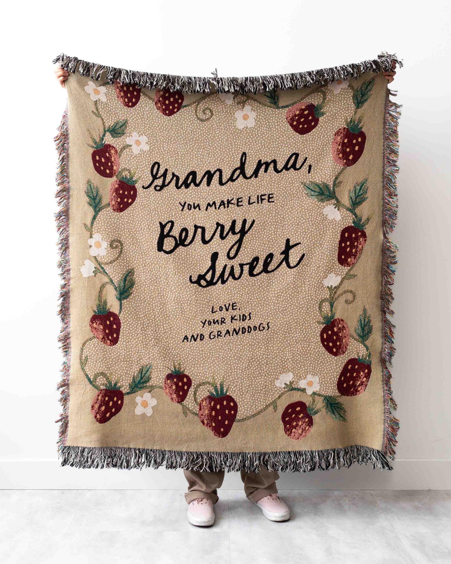 Grandma & Mom Gift Blanket: Mothers Day Present from Kids, Nana MawMaw MeMaw, Cute Woven Throw, Unique Birthday Personalize Grandparent