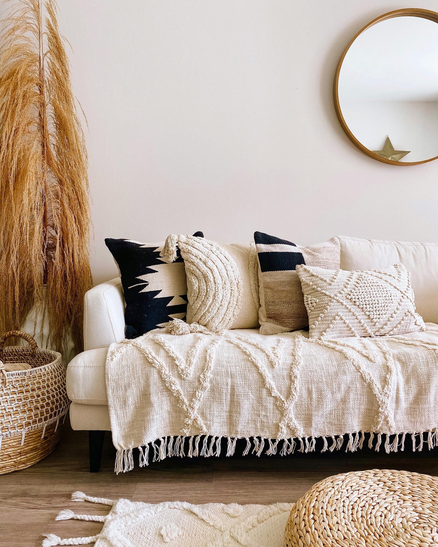 Bohemian Tufted Throw Blanket | Textured Slub Cotton Fringe Sofa Bed Cover