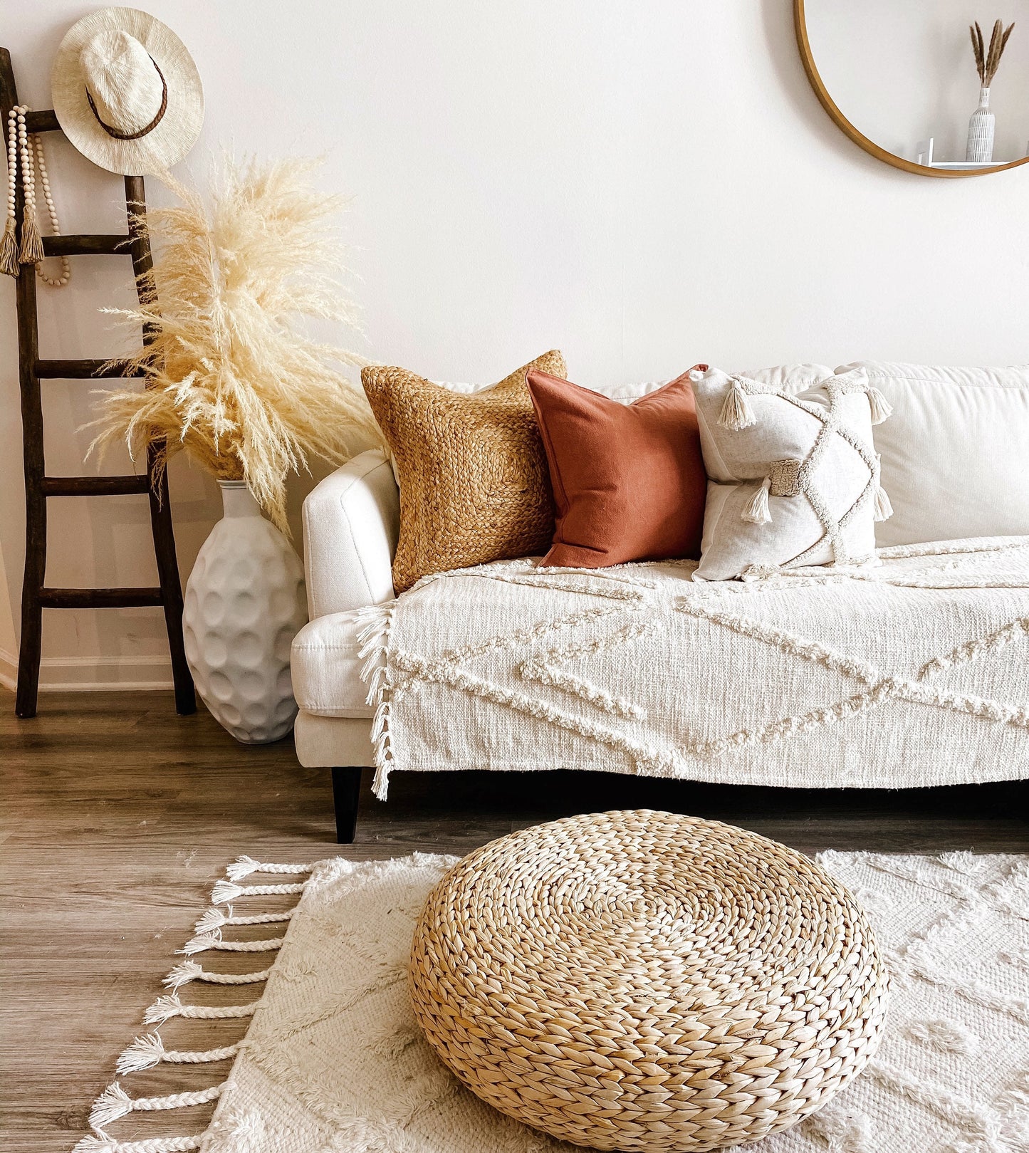 Bohemian Tufted Throw Blanket | Textured Slub Cotton Fringe Sofa Bed Cover