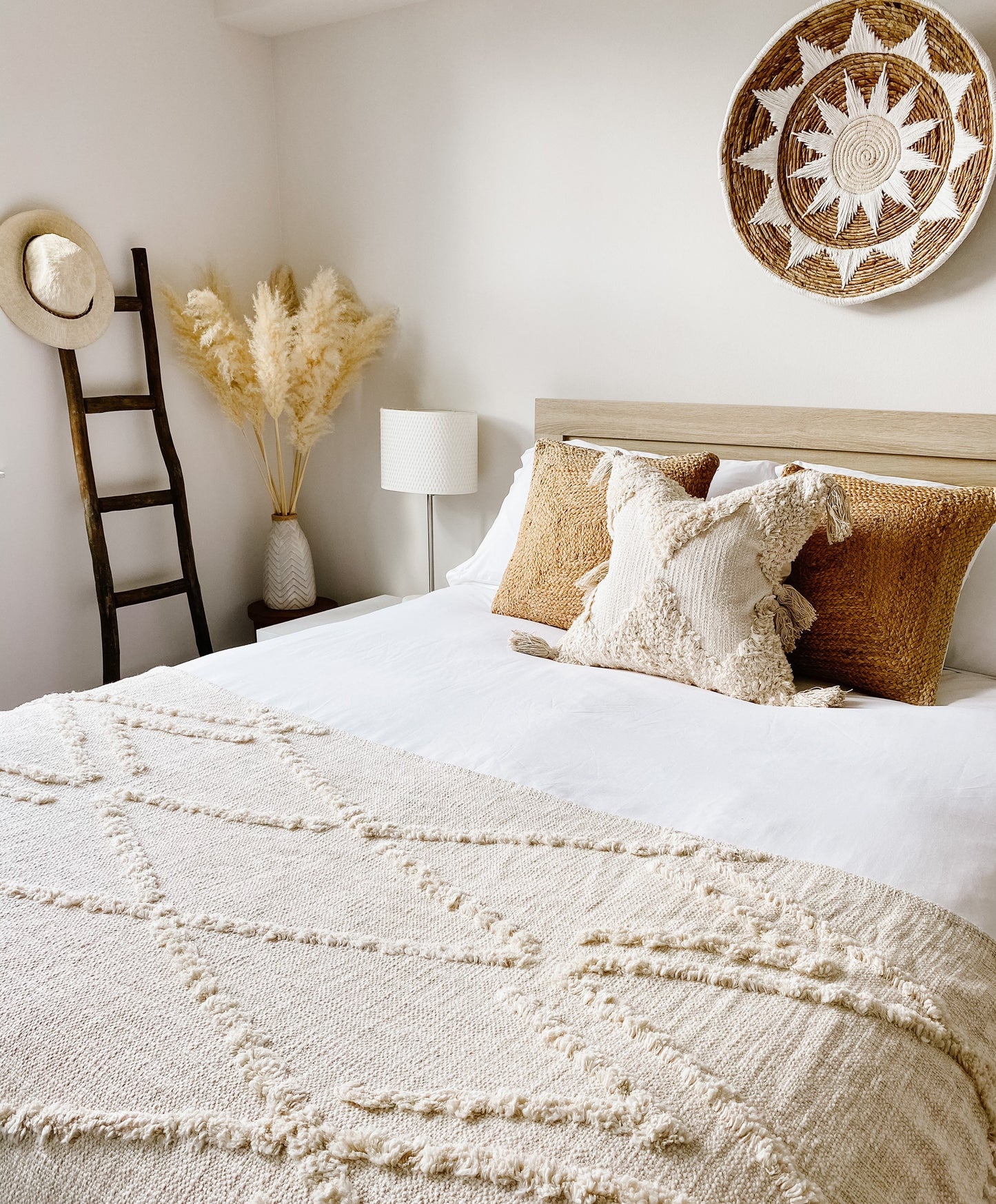 Bohemian Tufted Throw Blanket | Textured Slub Cotton Fringe Sofa Bed Cover