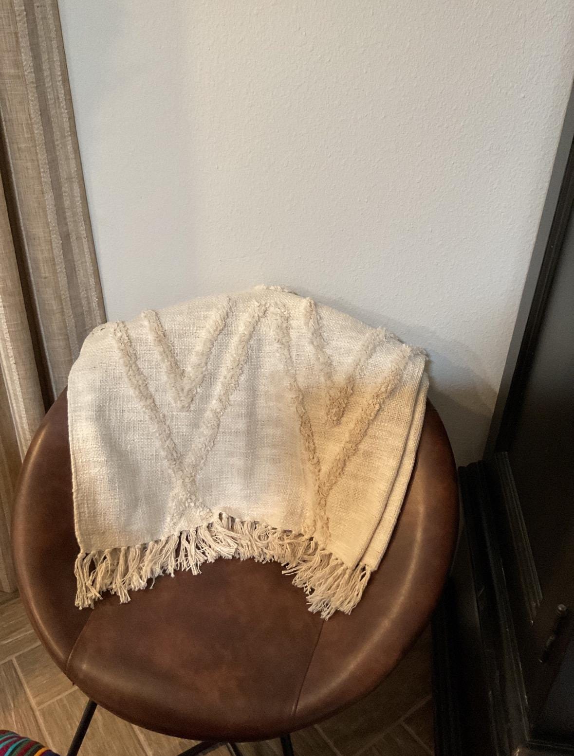 Bohemian Tufted Throw Blanket | Textured Slub Cotton Fringe Sofa Bed Cover