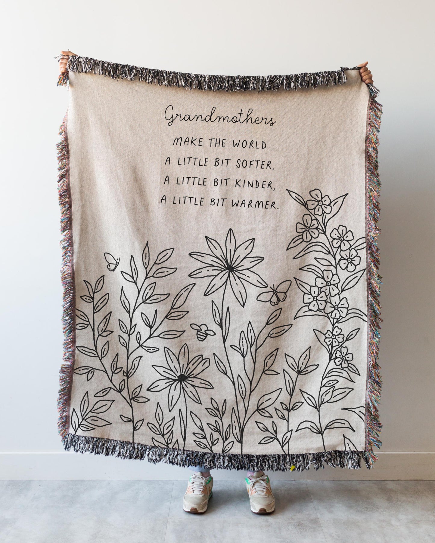 Grandparent Gift Blanket: Flower Woven Throw, Christmas Gift for Grandma Grandpa, Anniversary, Grandparents Make The World Softer Kinder