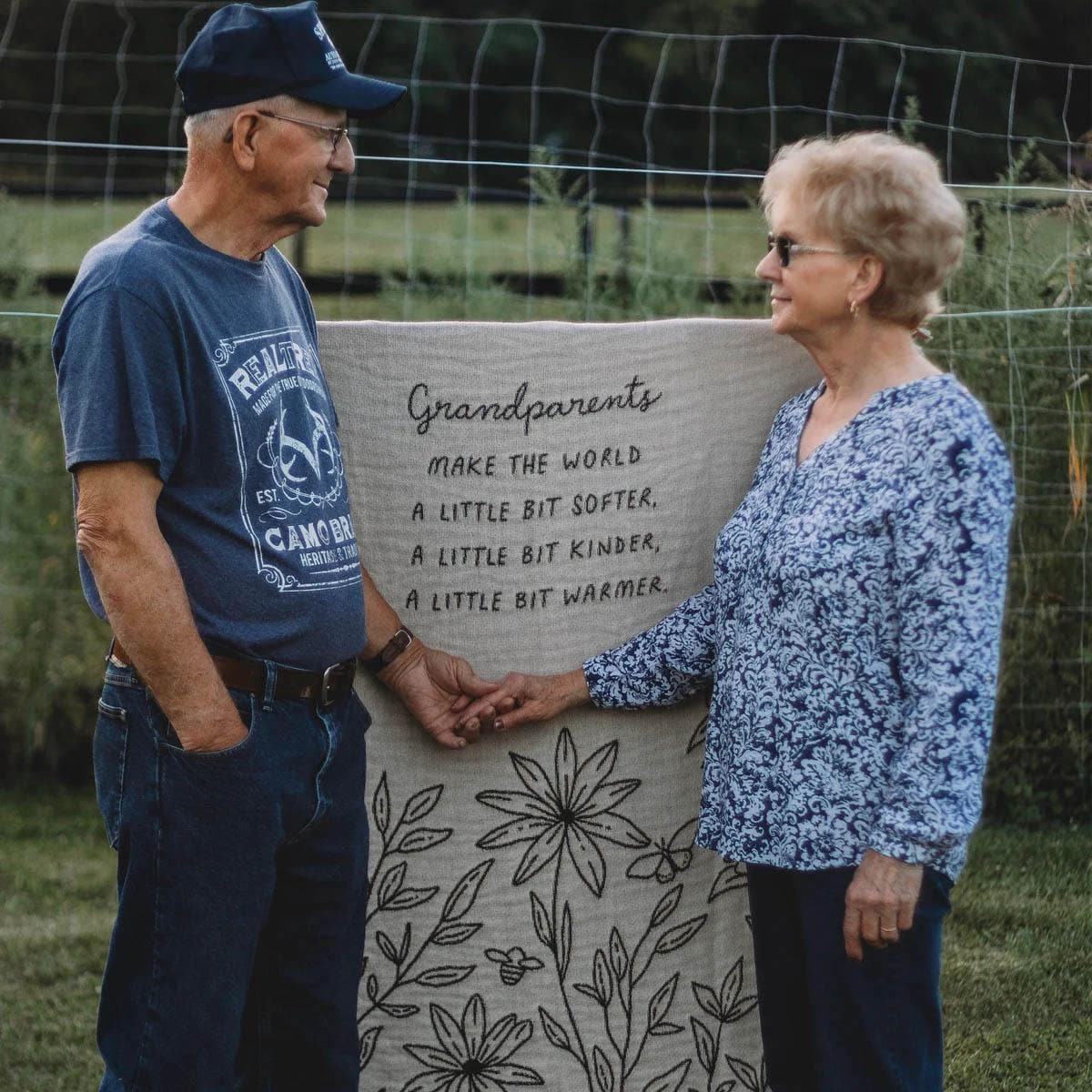 Grandparent Gift Blanket: Flower Woven Throw, Christmas Gift for Grandma Grandpa, Anniversary, Grandparents Make The World Softer Kinder