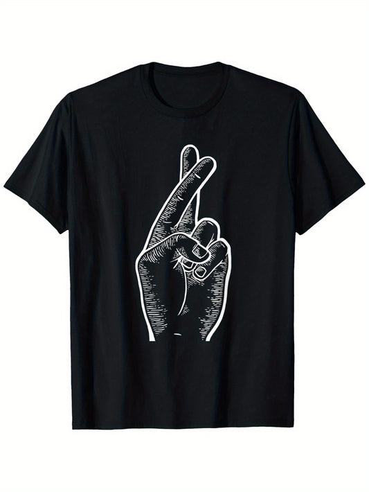 Funny Fingers Crossed Graphic Design Retro Good Luck T-Shirt, Suitable for Mens & Womens Outdoor T-Shirt, 100%cotton, S-XXXL