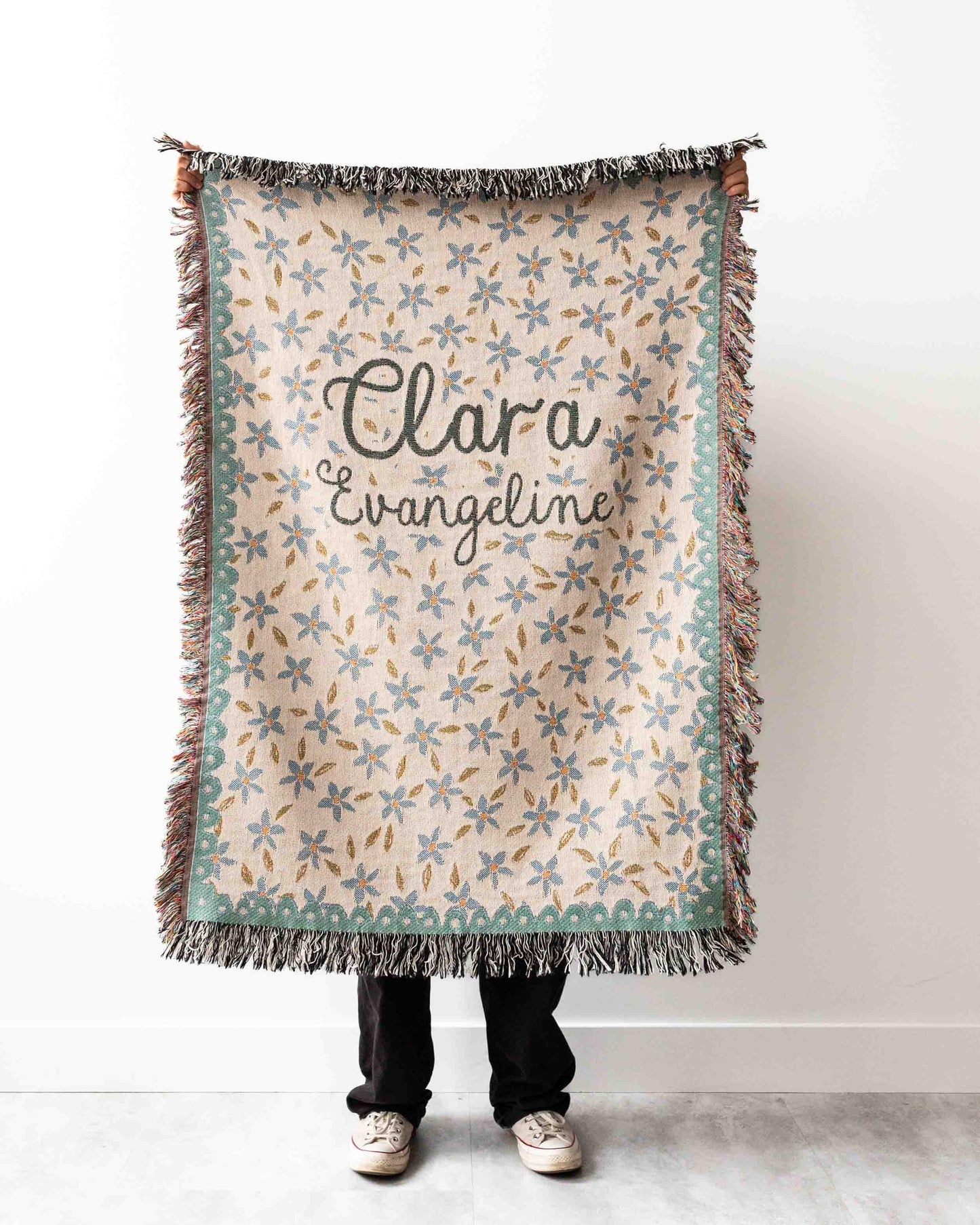 Floral Name Blanket: Cute Gift Girls Boys, Personalized Baby Shower Present, Custom Kids Bedroom Decor, Unique Thoughtful Heirloom, Yellow