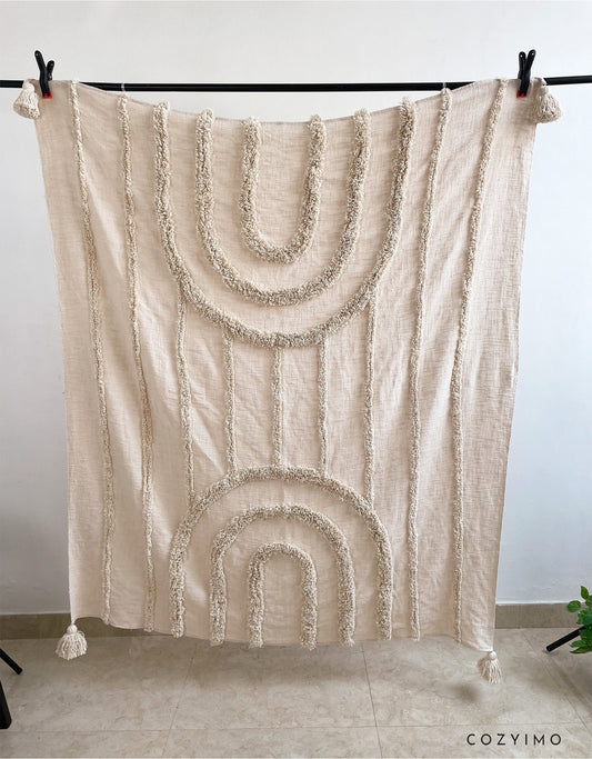 Rainbow Tufted Cotton Throw Blanket with Tassels