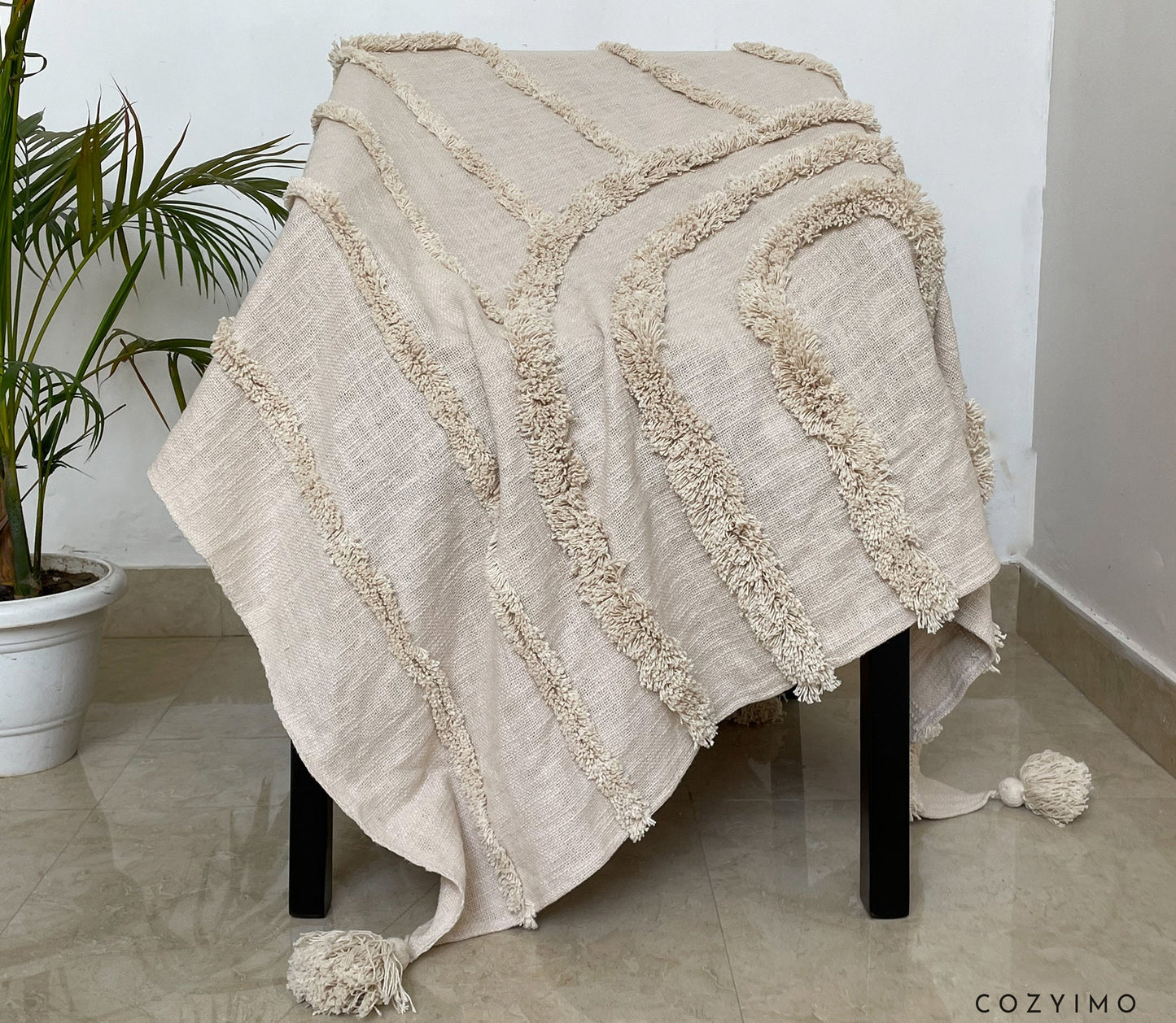 Rainbow Tufted Cotton Throw Blanket with Tassels