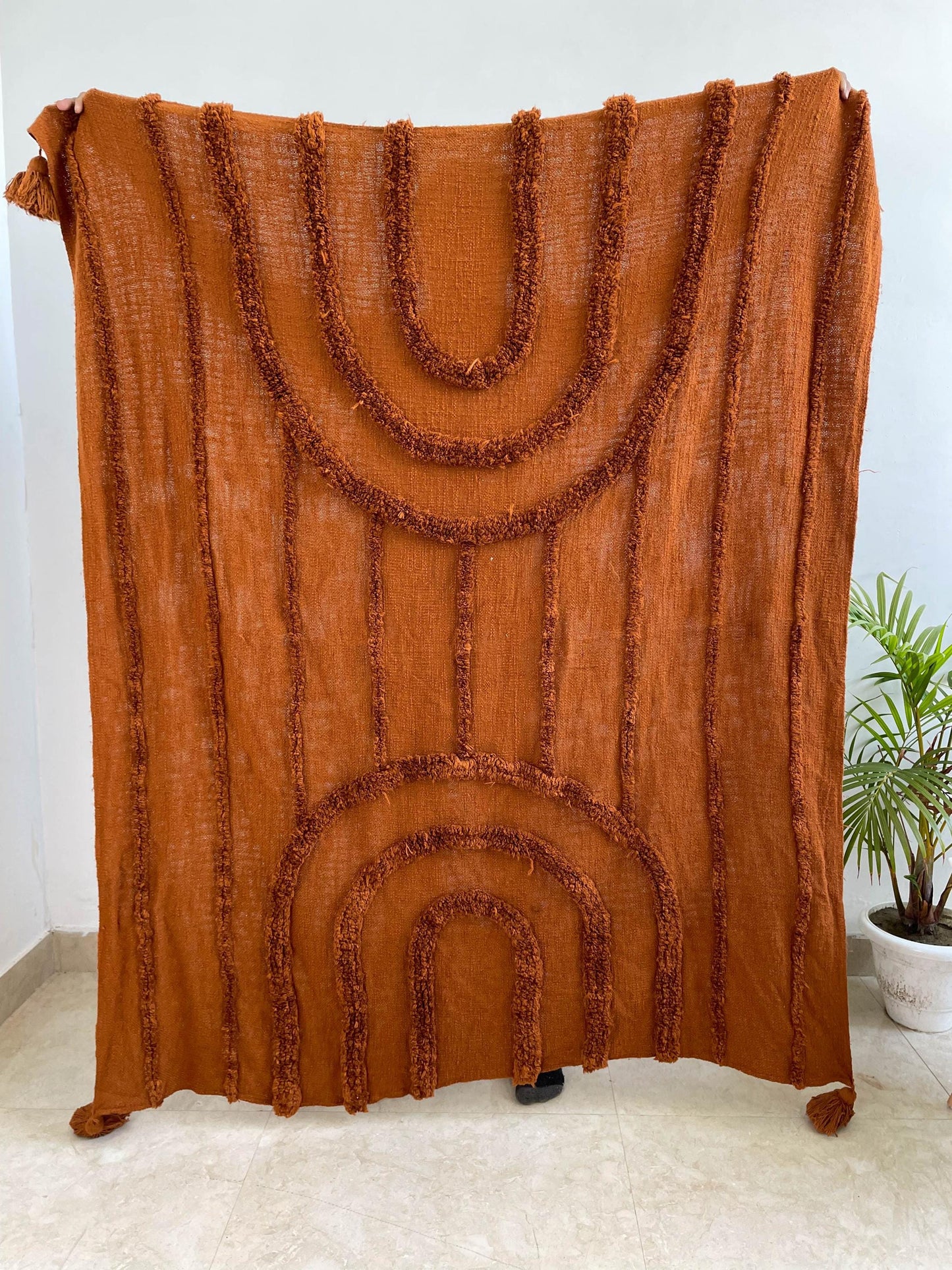 Rainbow Tufted Cotton Throw Blanket with Tassels