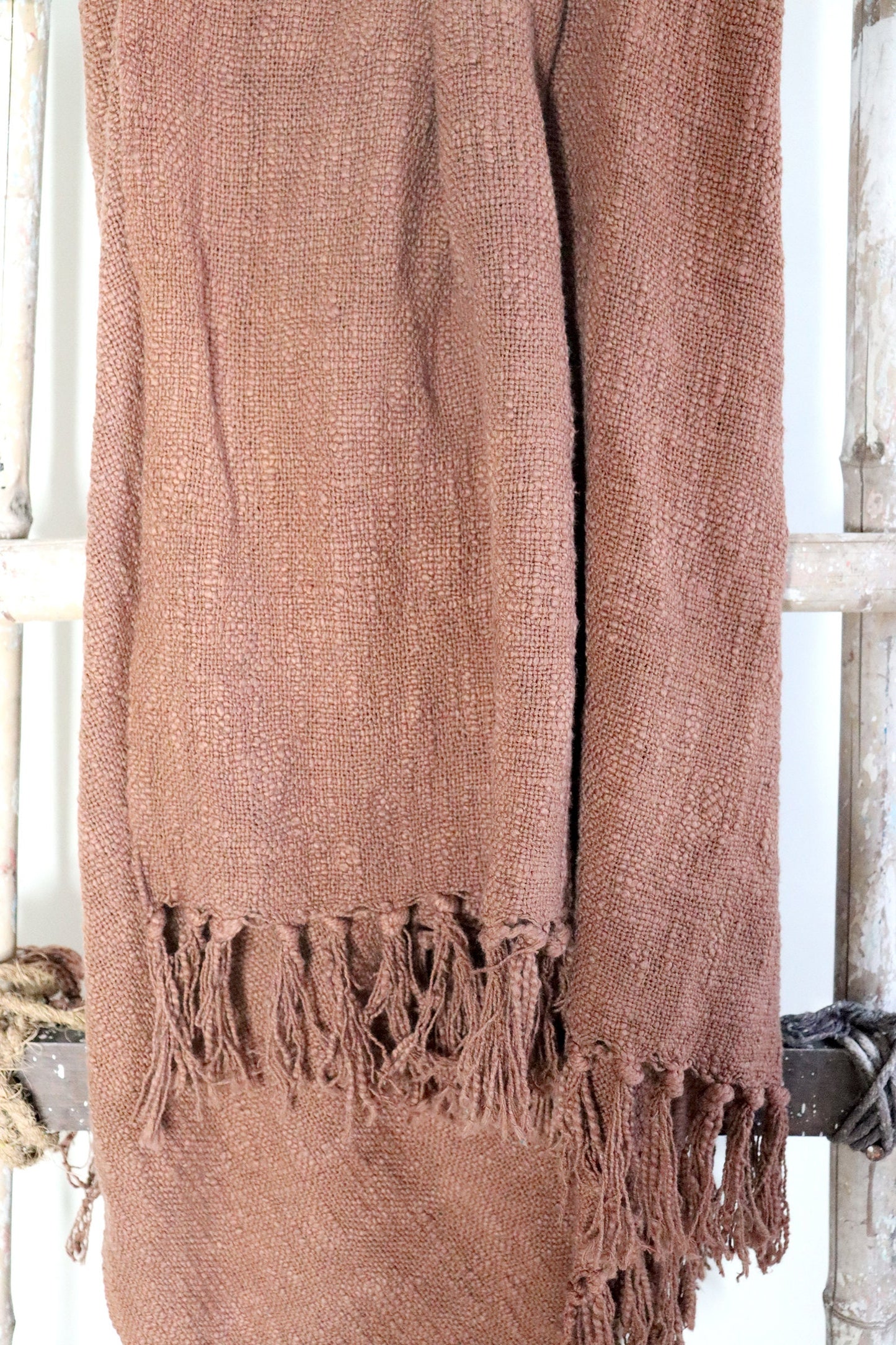 Handwoven Brown Cotton Throw Blanket: Rustic Bohemian Sofa Decor