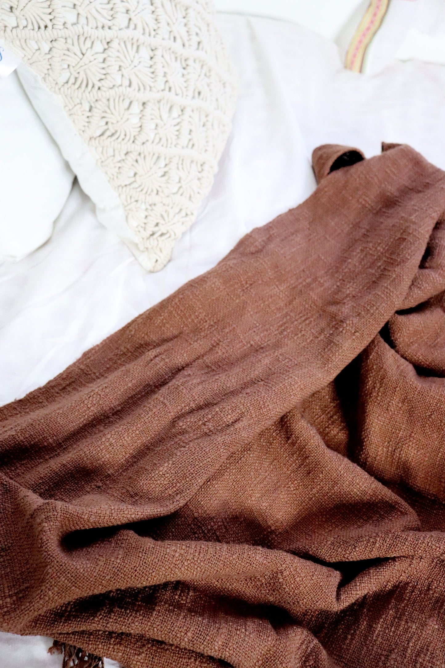 Handwoven Brown Cotton Throw Blanket: Rustic Bohemian Sofa Decor