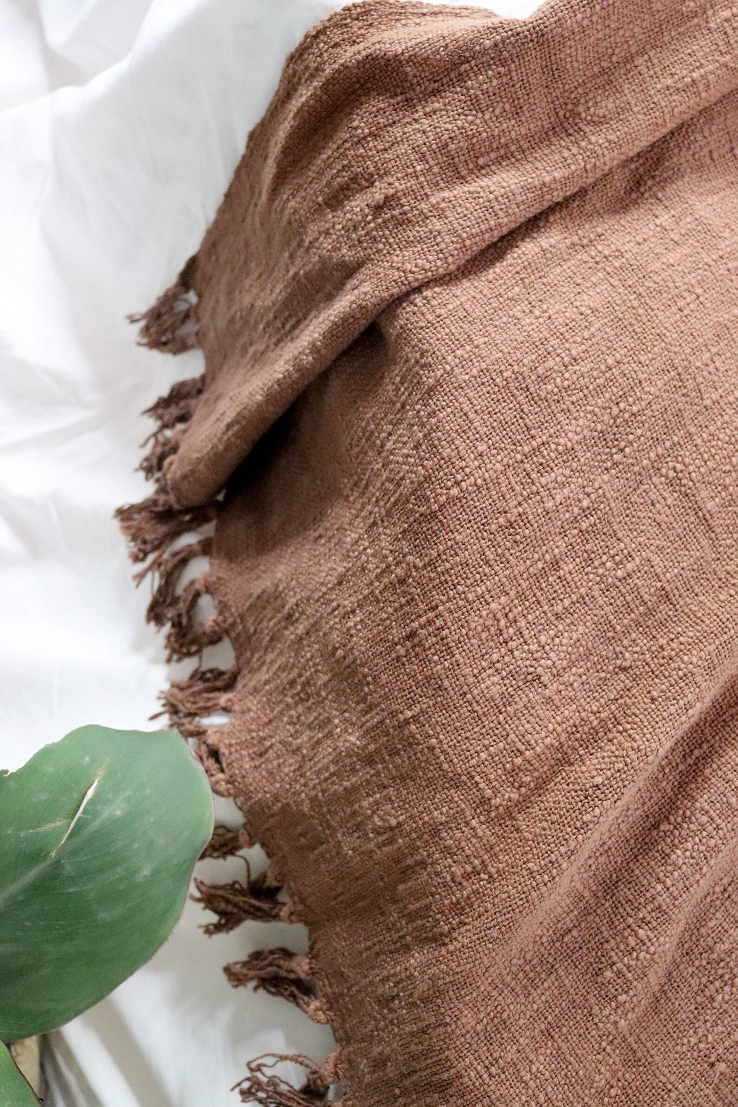 Handwoven Brown Cotton Throw Blanket: Rustic Bohemian Sofa Decor