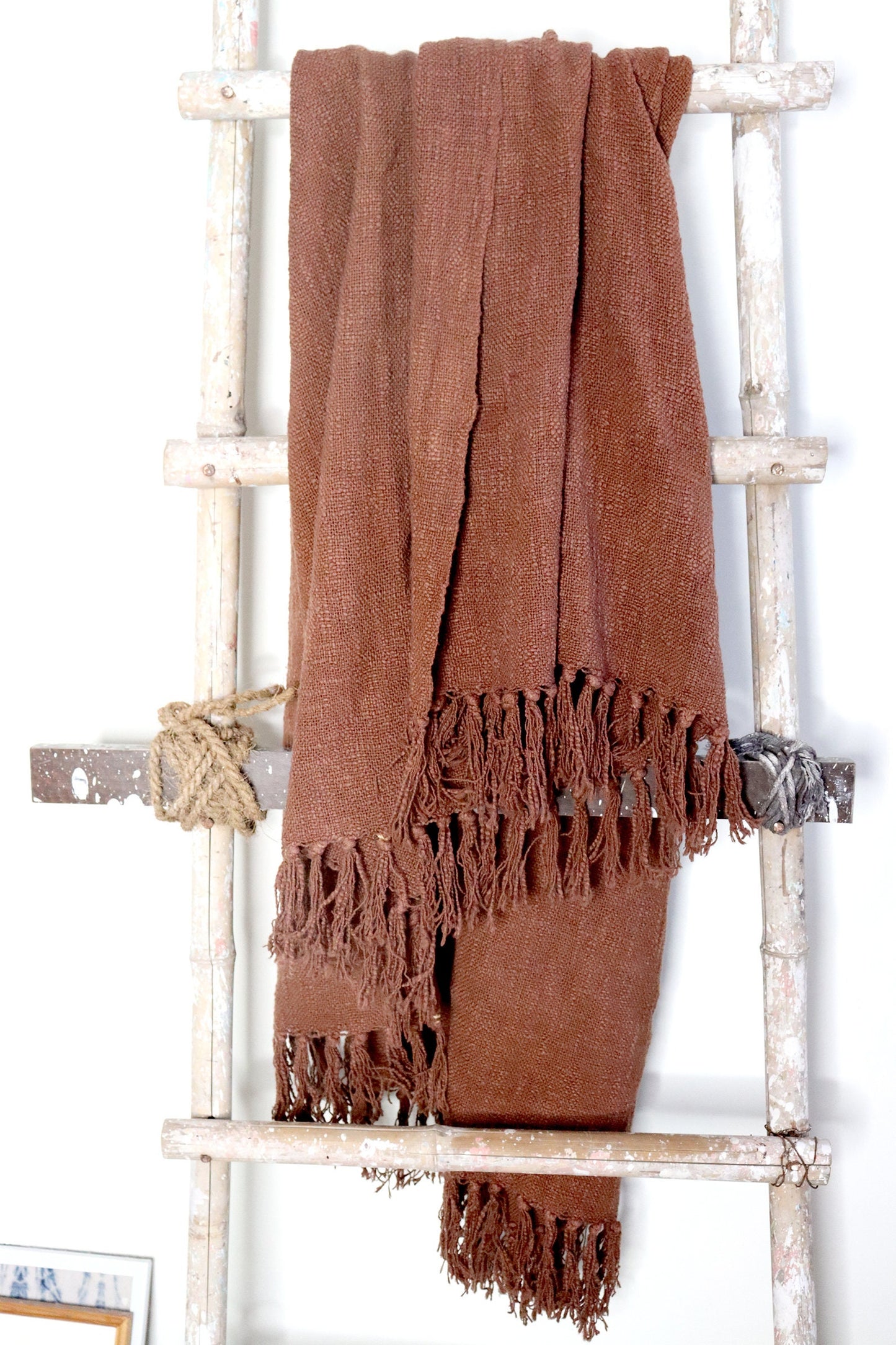 Handwoven Brown Cotton Throw Blanket: Rustic Bohemian Sofa Decor