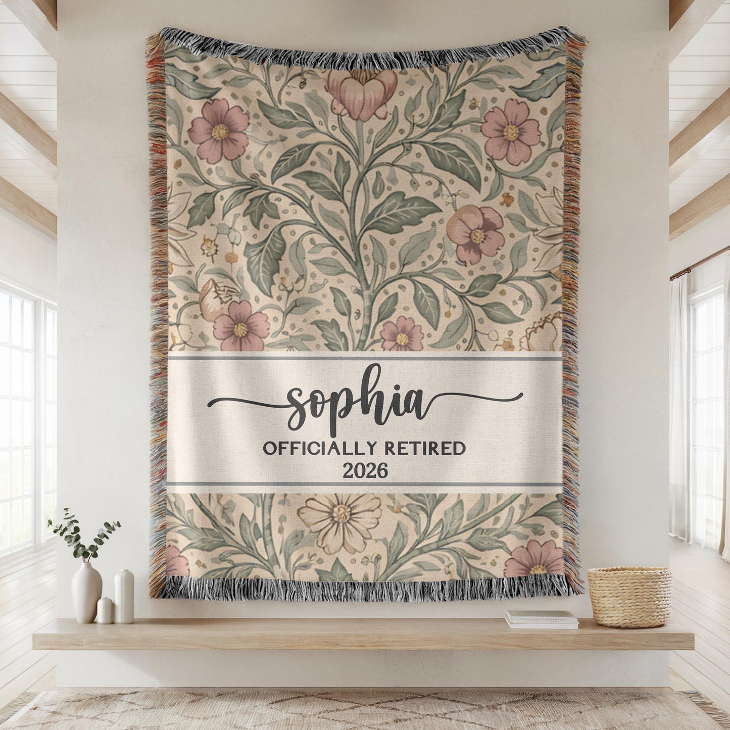 Retirement Gift for Her, Personalized Woven Blanket, Sentimental Retirement Keepsake, Floral Botanical Throw, Happy Retirement Gift