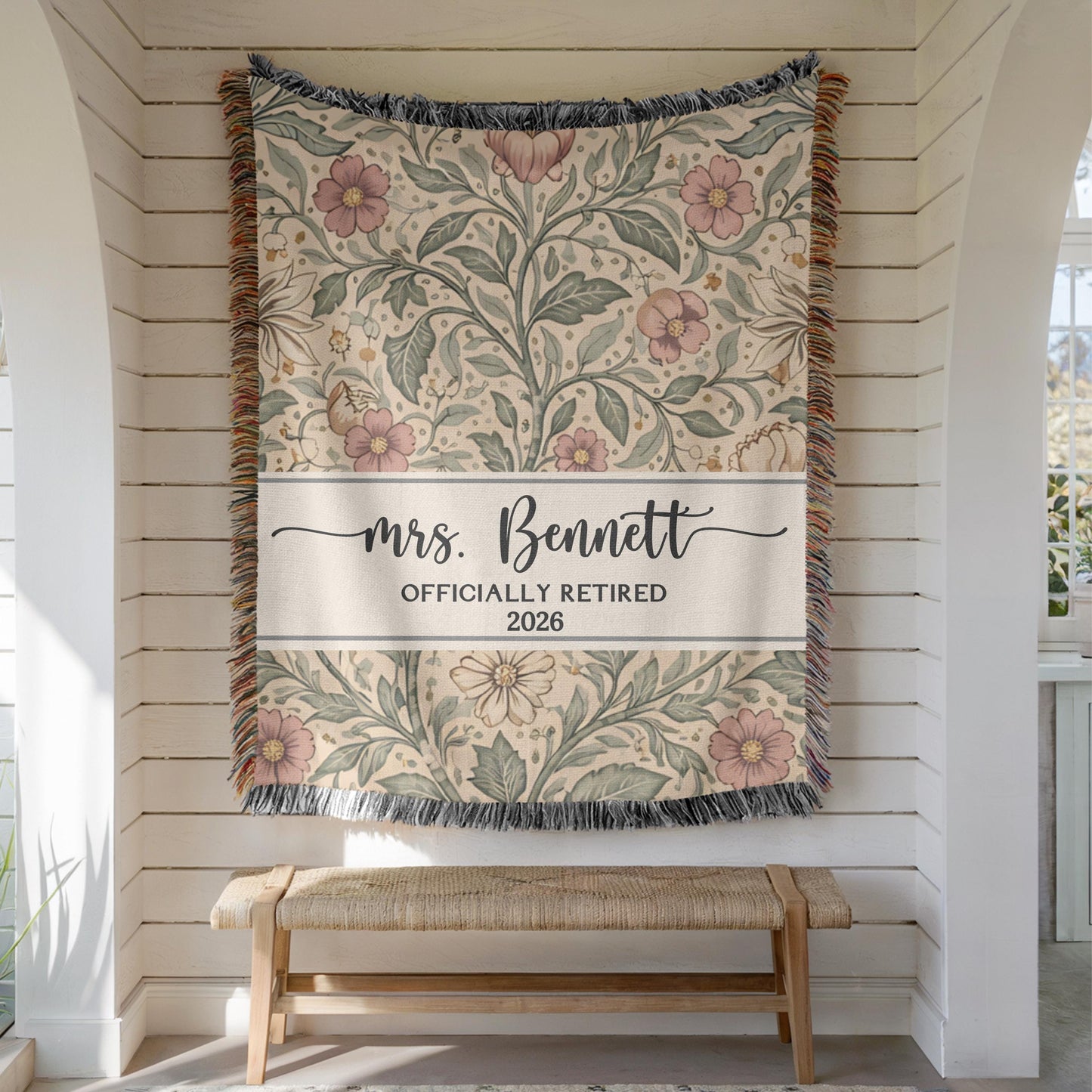 Retirement Gift for Her, Personalized Woven Blanket, Sentimental Retirement Keepsake, Floral Botanical Throw, Happy Retirement Gift