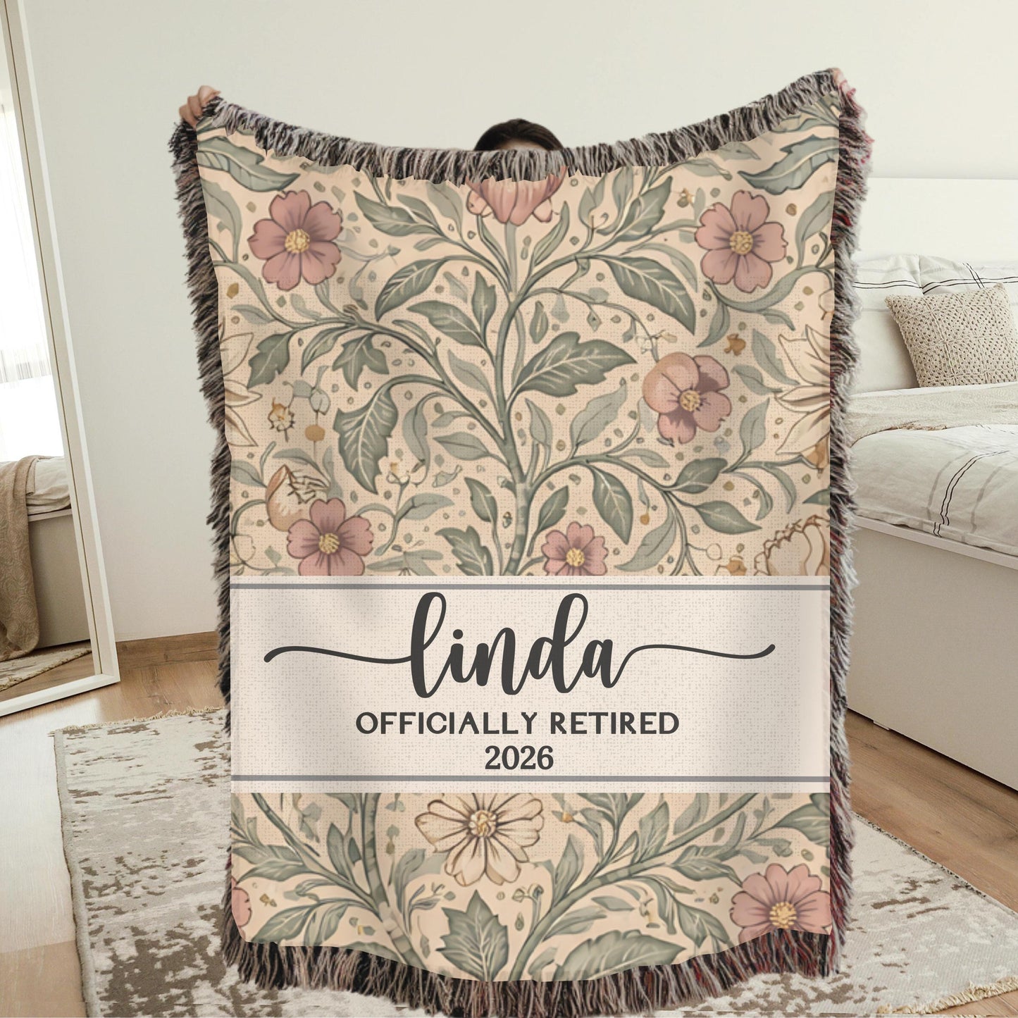 Retirement Gift for Her, Personalized Woven Blanket, Sentimental Retirement Keepsake, Floral Botanical Throw, Happy Retirement Gift