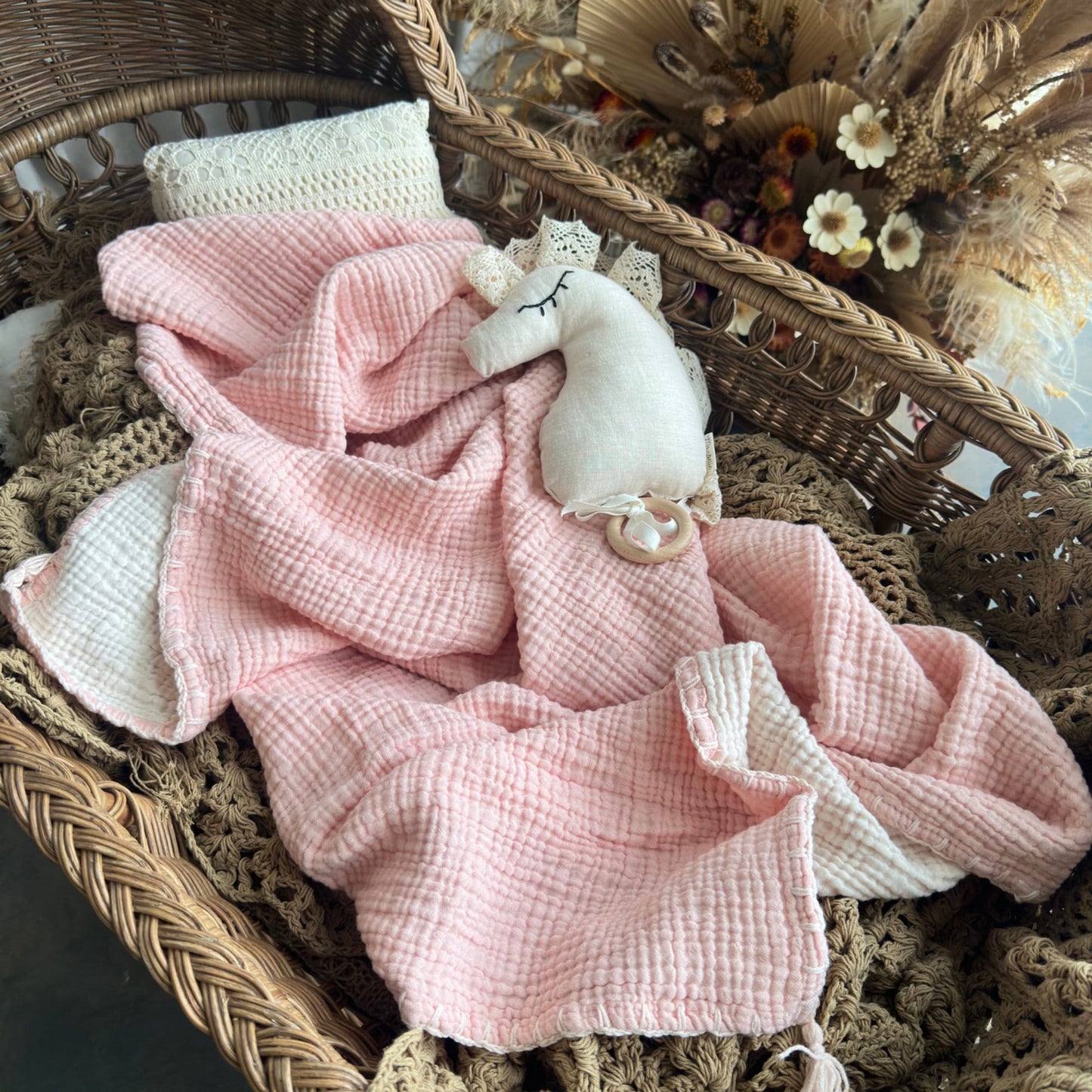 4 Layer Organic Muslin Baby Blanket, Soft Cotton Baby Swaddle, Newborn Gift for Girl or Boy, Muslin Baby Quilt