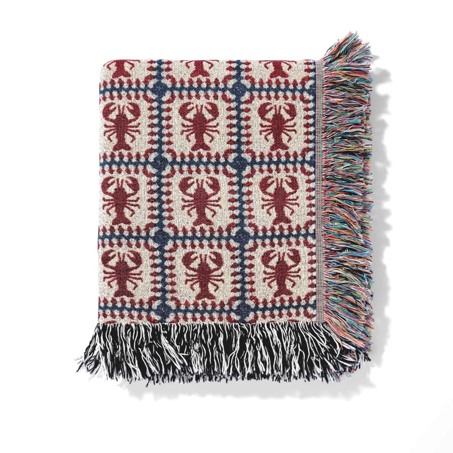 Lobster Granny Square Woven Throw Blanket, Fisherman Coastal Cottagecore Decor Gift Large Wall Art
