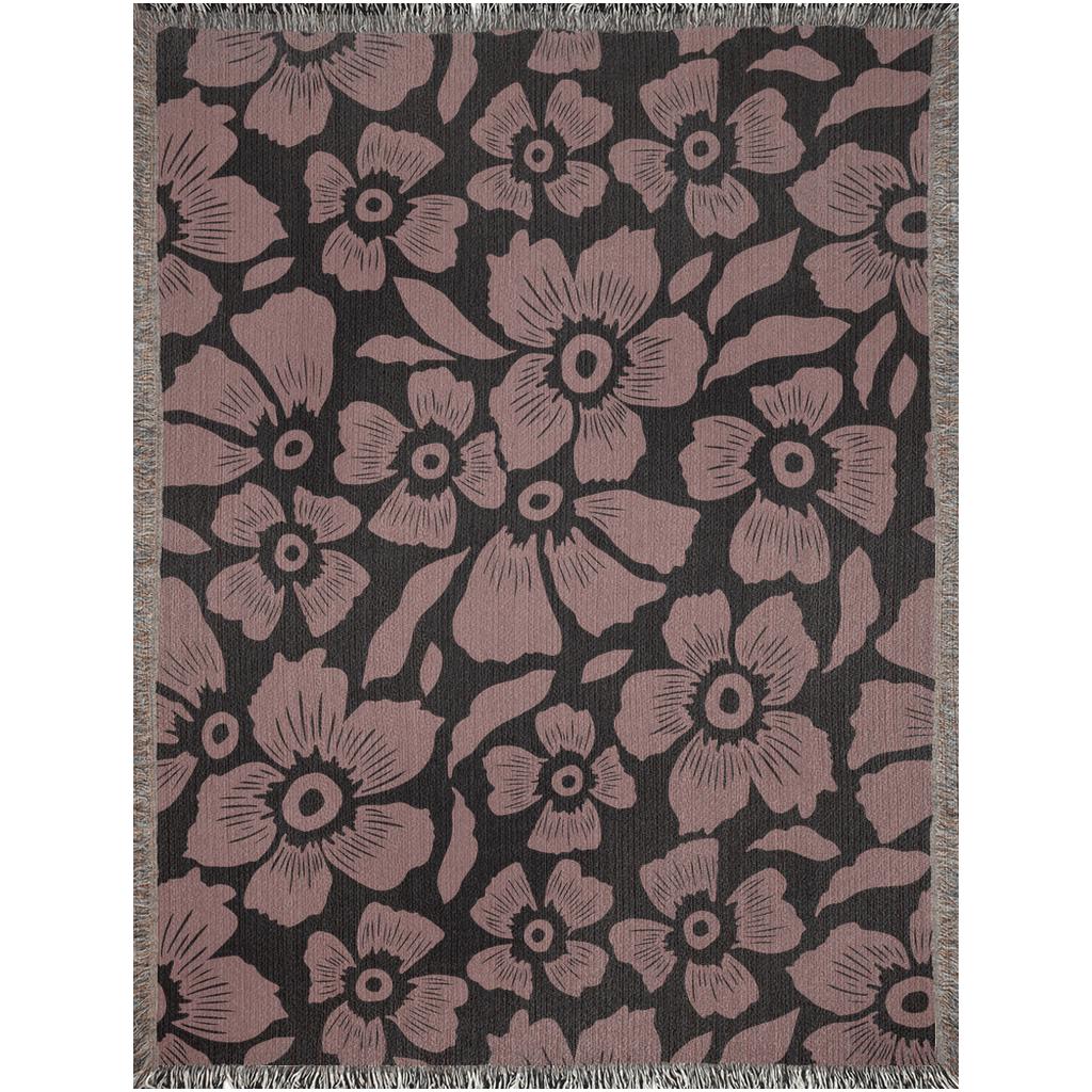 Blush Noir Floral Woven Throw Blanket