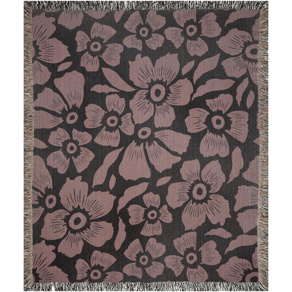 Blush Noir Floral Woven Throw Blanket