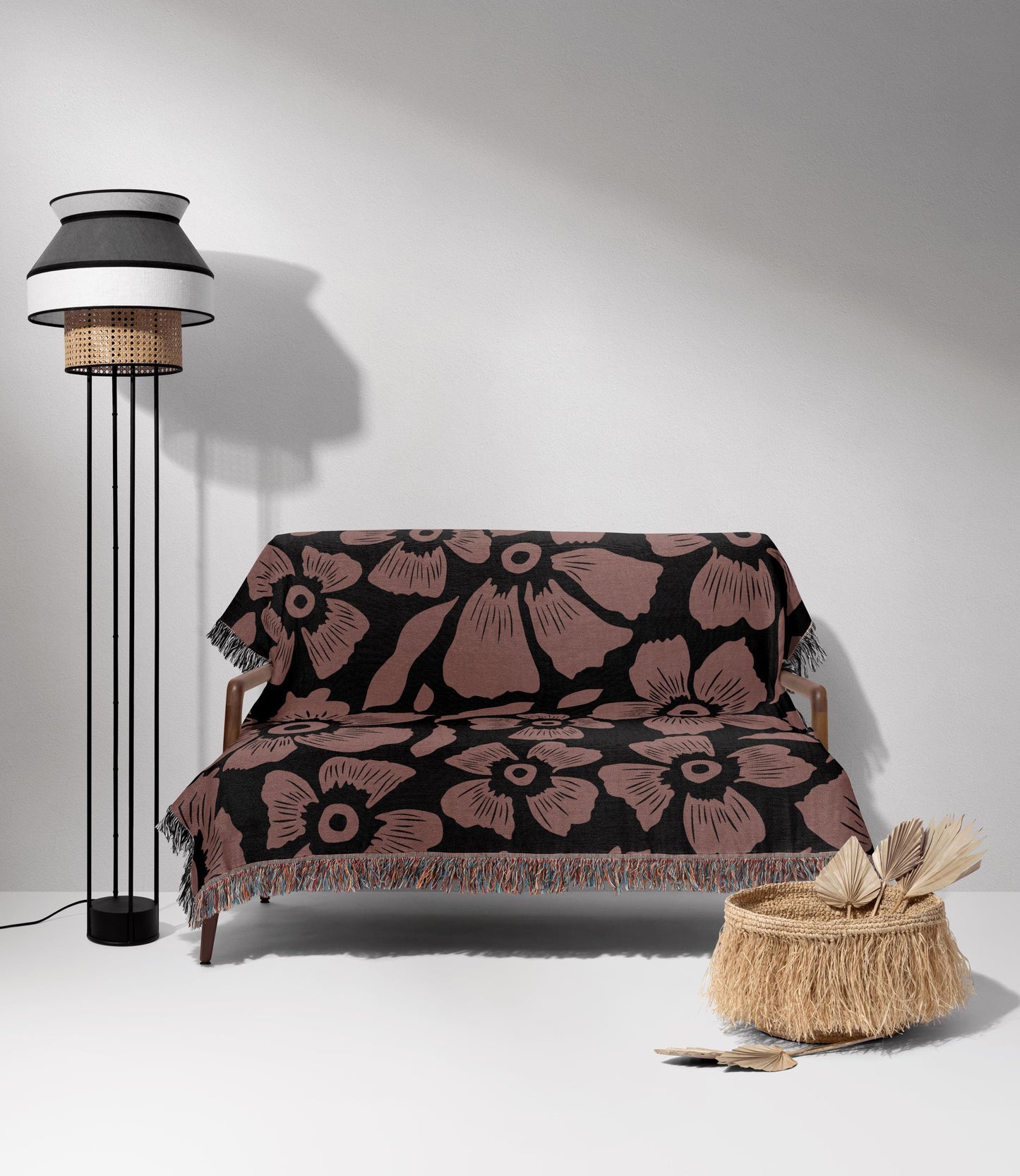 Blush Noir Floral Woven Throw Blanket