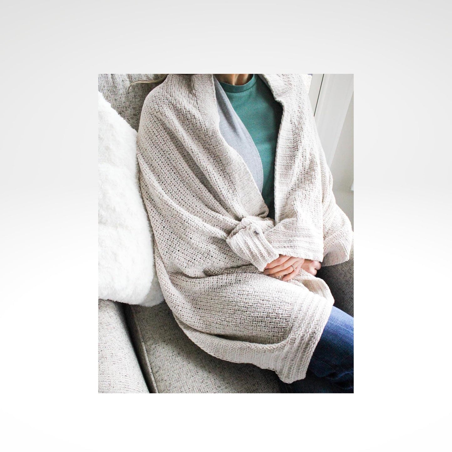 Knitted Chenille Emotional Support Prayer Shawl with Praying Hands Charm