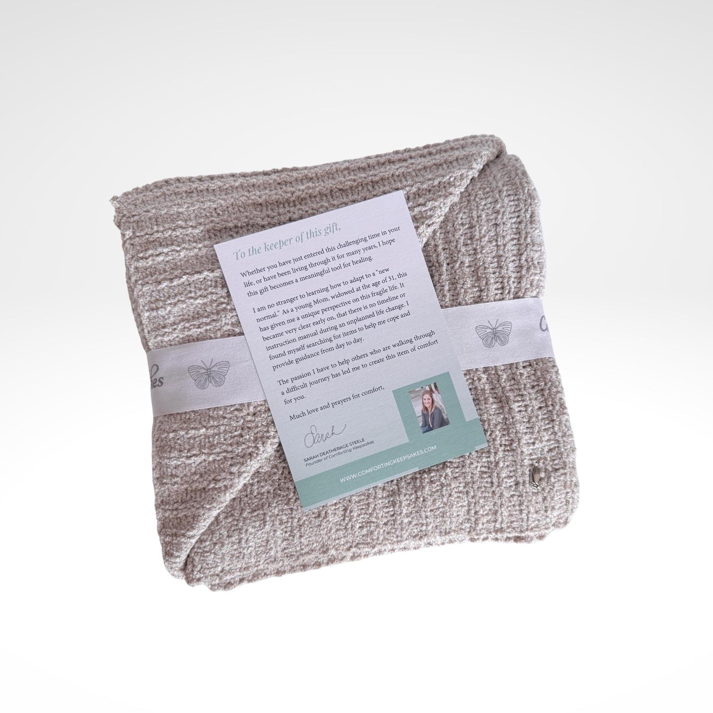 Knitted Chenille Emotional Support Prayer Shawl with Praying Hands Charm