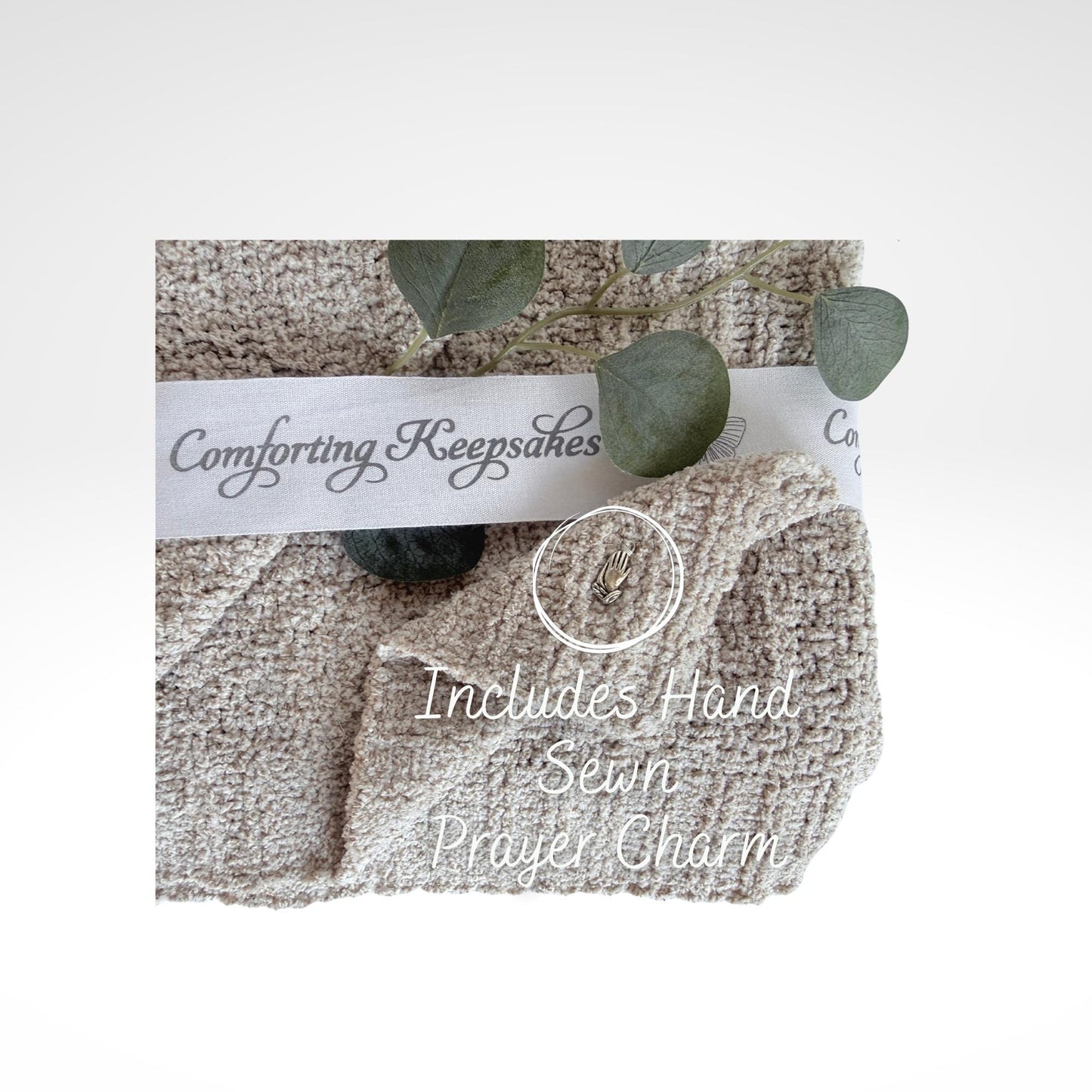Knitted Chenille Emotional Support Prayer Shawl with Praying Hands Charm