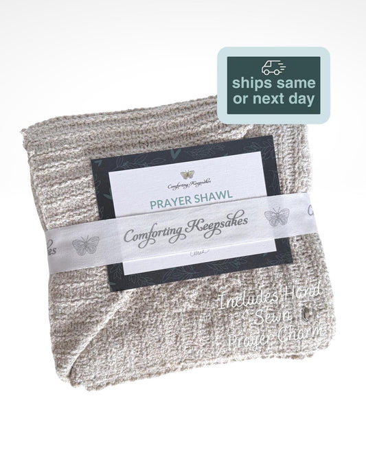 Knitted Chenille Emotional Support Prayer Shawl with Praying Hands Charm