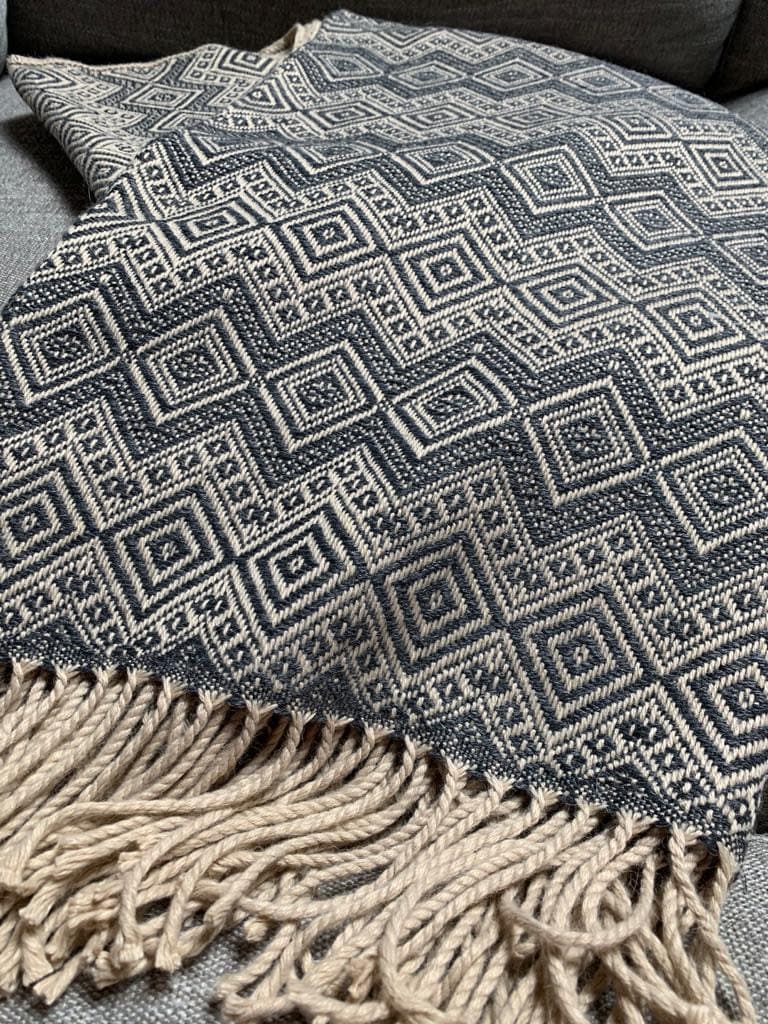 Steel Blue & Beige Alpaca Throw Blanket Baby Alpaca, Wedding Gift Anniversary Gift for Couple, for Dad, Luxury Soft Hypoallergenic Throw