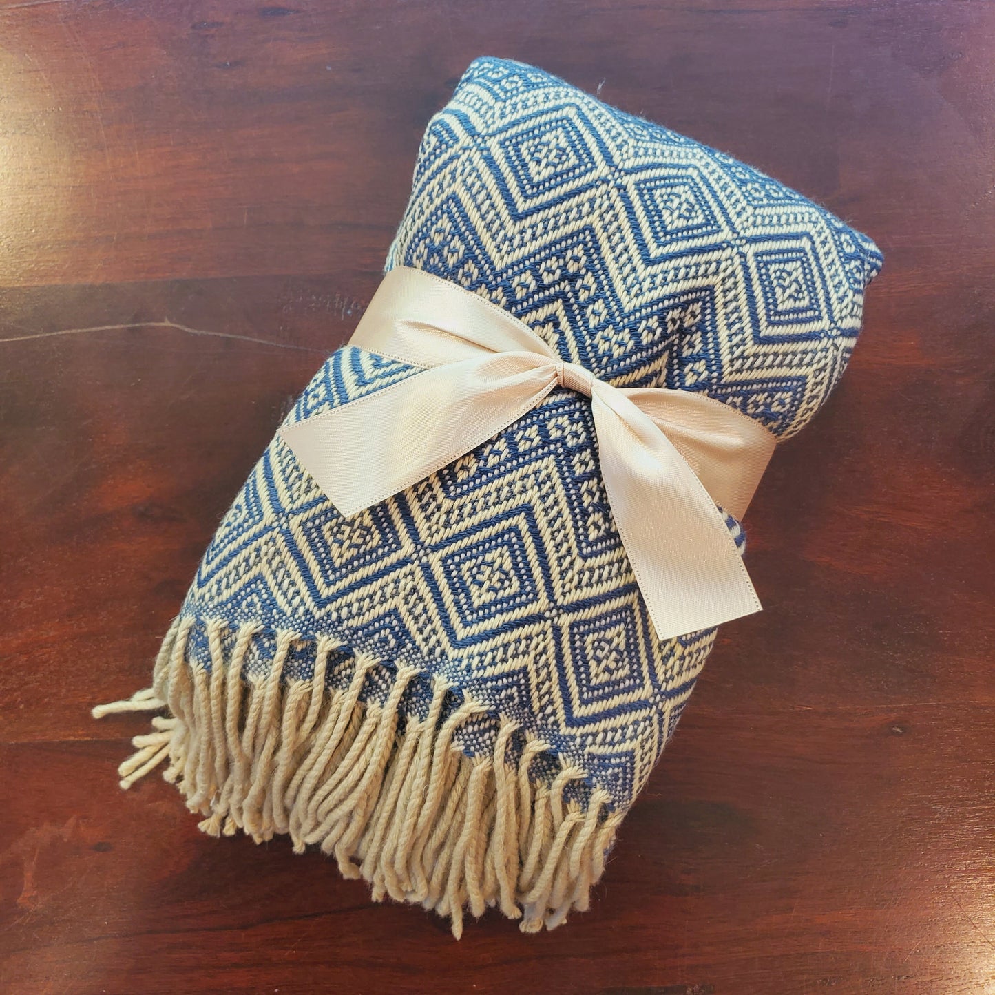 Steel Blue & Beige Alpaca Throw Blanket Baby Alpaca, Wedding Gift Anniversary Gift for Couple, for Dad, Luxury Soft Hypoallergenic Throw
