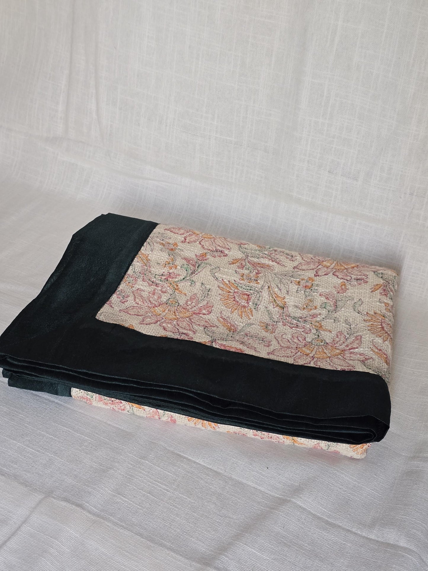 Handwoven Cotton Throw Blanket: Floral Print, Green & Peach, Boho Sofa Decor