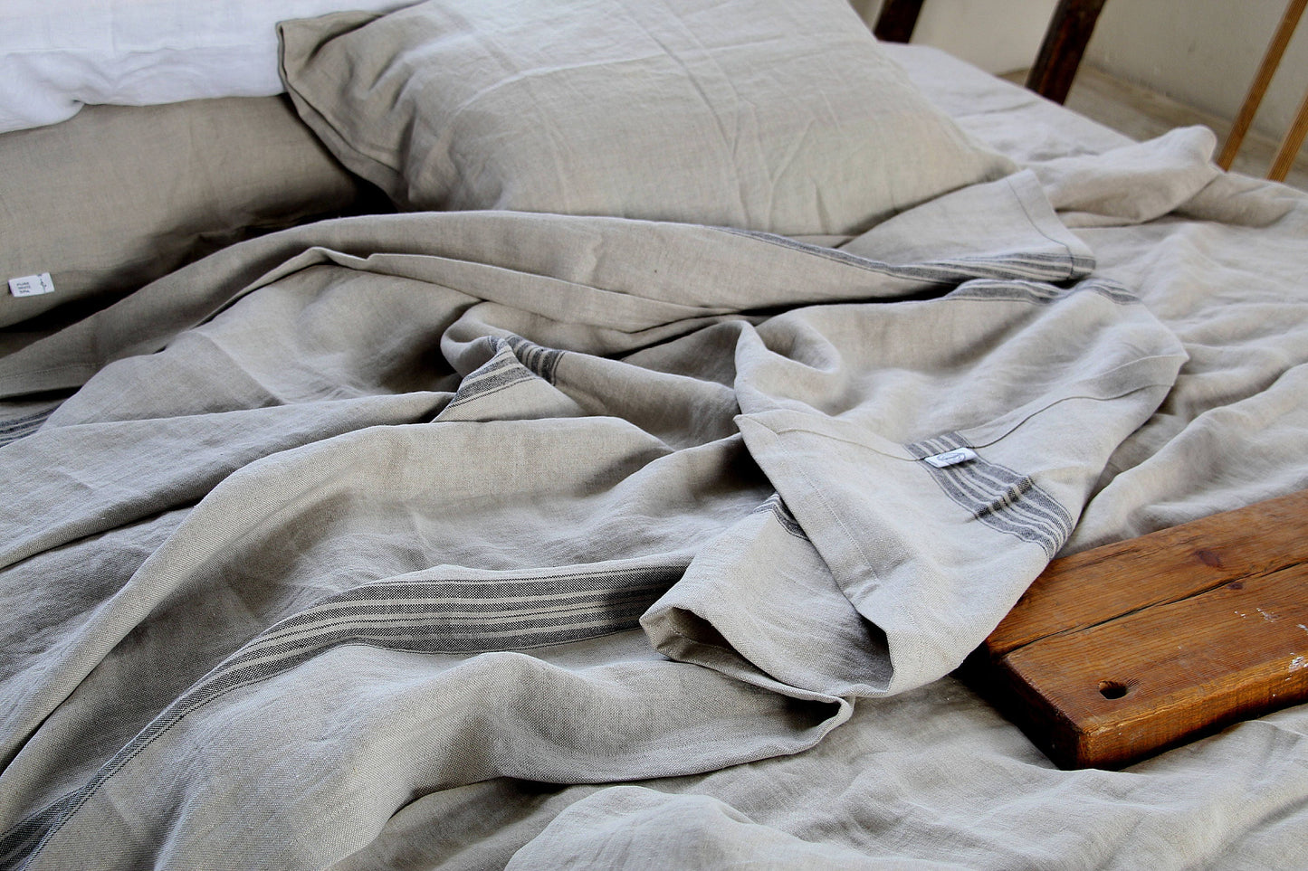 Heavy Striped Linen Throw Blanket - Natural Linen Woven Sofa Plaid